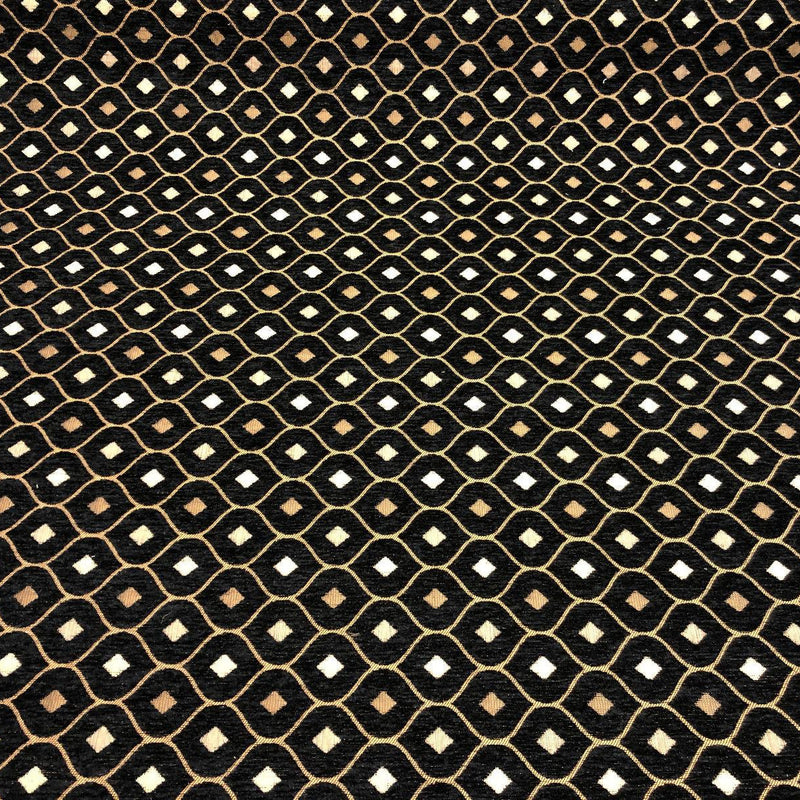Black Gold Mini Diamond Chenille Fabric - Black Gold Mini Diamond Pattern, 56" Width (1 Yard)