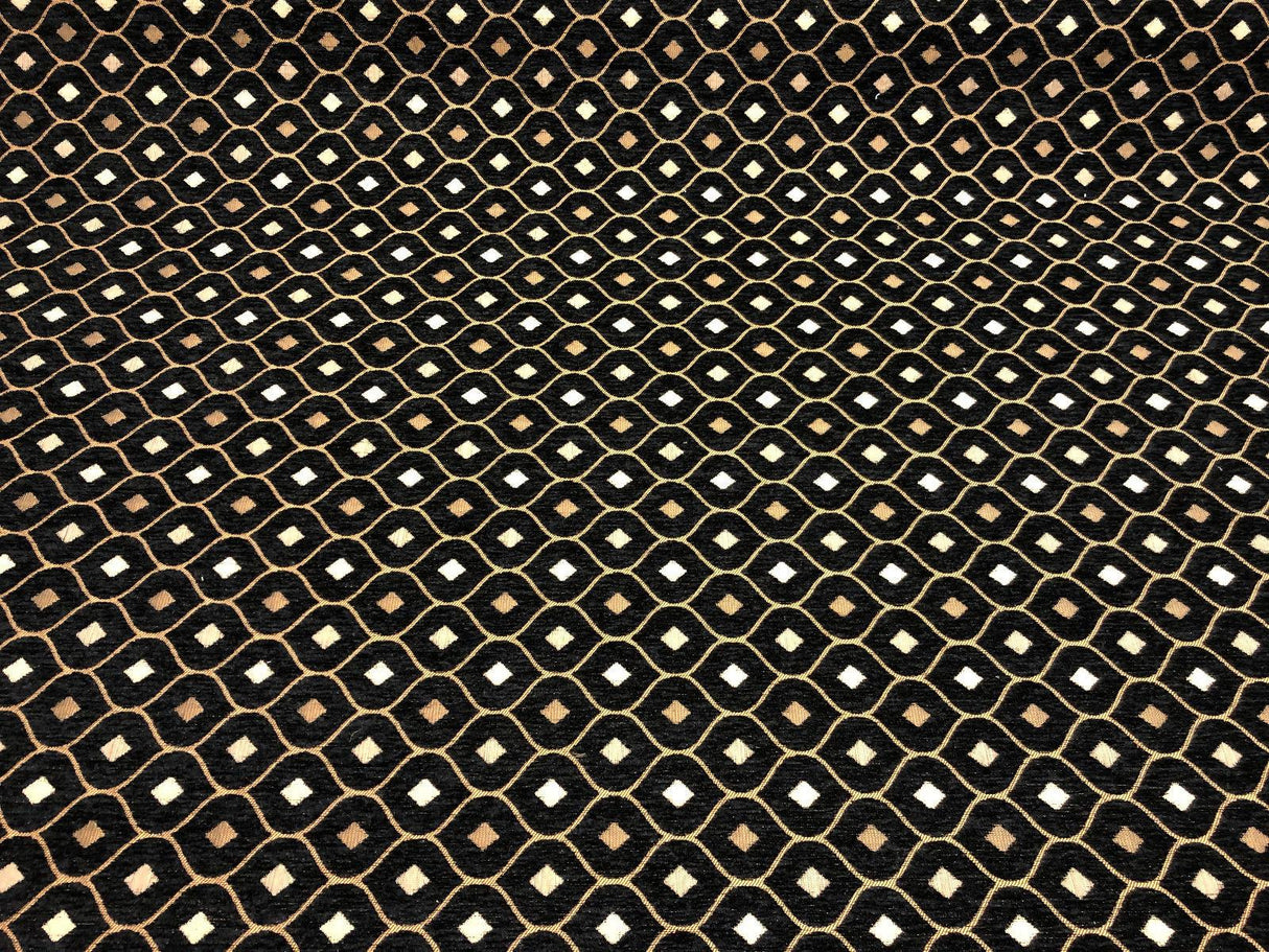 Black Gold Mini Diamond Chenille Fabric - Black Gold Mini Diamond Pattern, 56" Width (1 Yard)