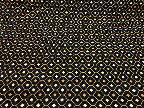 Black Gold Mini Diamond Chenille Fabric - Black Gold Mini Diamond Pattern, 56" Width (1 Yard)