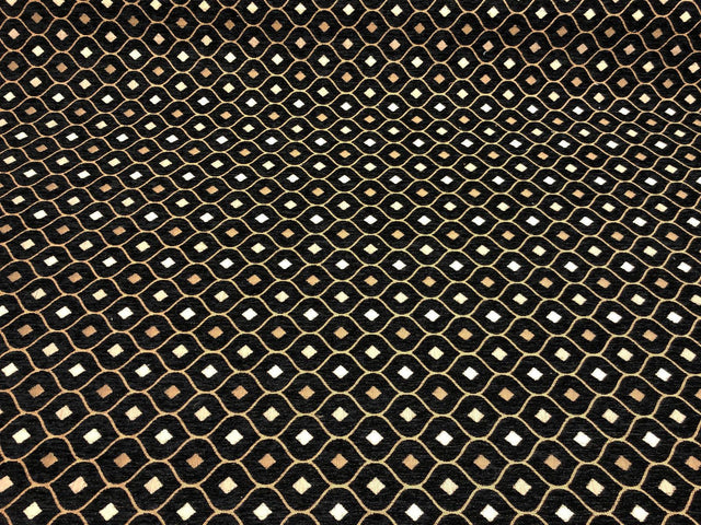 Black Gold Mini Diamond Chenille Fabric - Black Gold Mini Diamond Pattern, 56" Width (1 Yard)