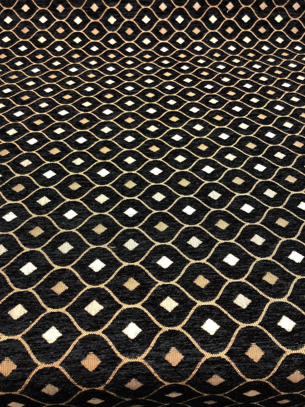 Black Gold Mini Diamond Chenille Fabric - Black Gold Mini Diamond Pattern, 56" Width (1 Yard)