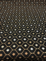 Black Gold Mini Diamond Chenille Fabric - Black Gold Mini Diamond Pattern, 56" Width (1 Yard)