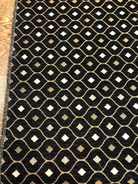 Black Gold Mini Diamond Chenille Fabric - Black Gold Mini Diamond Pattern, 56" Width (1 Yard)