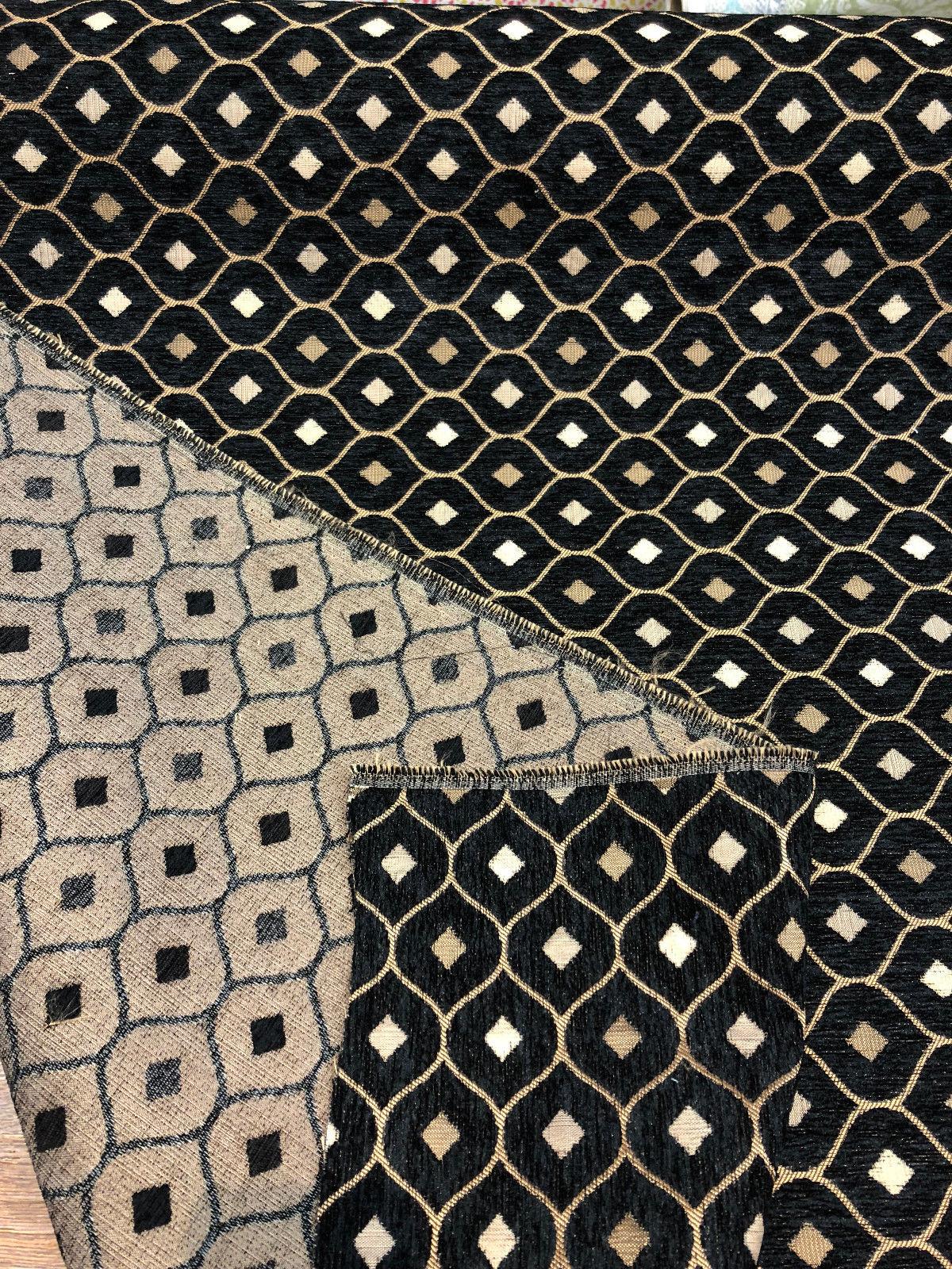 Black Gold Mini Diamond Chenille Fabric - Black Gold Mini Diamond Pattern, 56" Width (1 Yard)