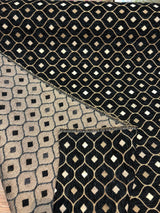Black Gold Mini Diamond Chenille Fabric - Black Gold Mini Diamond Pattern, 56" Width (1 Yard)