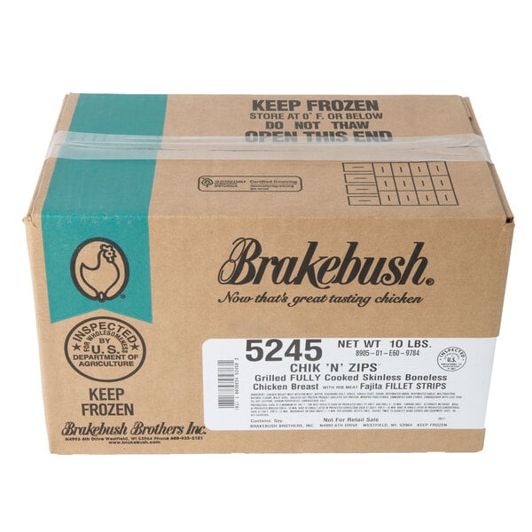 Brakebush Chik'N'Zips Fully Cooked Fajita Chicken Breast Fillet Strips 5 lb. Bag - 2/Case