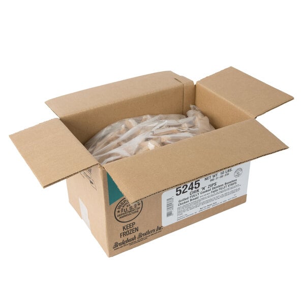 Brakebush Chik'N'Zips Fully Cooked Fajita Chicken Breast Fillet Strips 5 lb. Bag - 2/Case