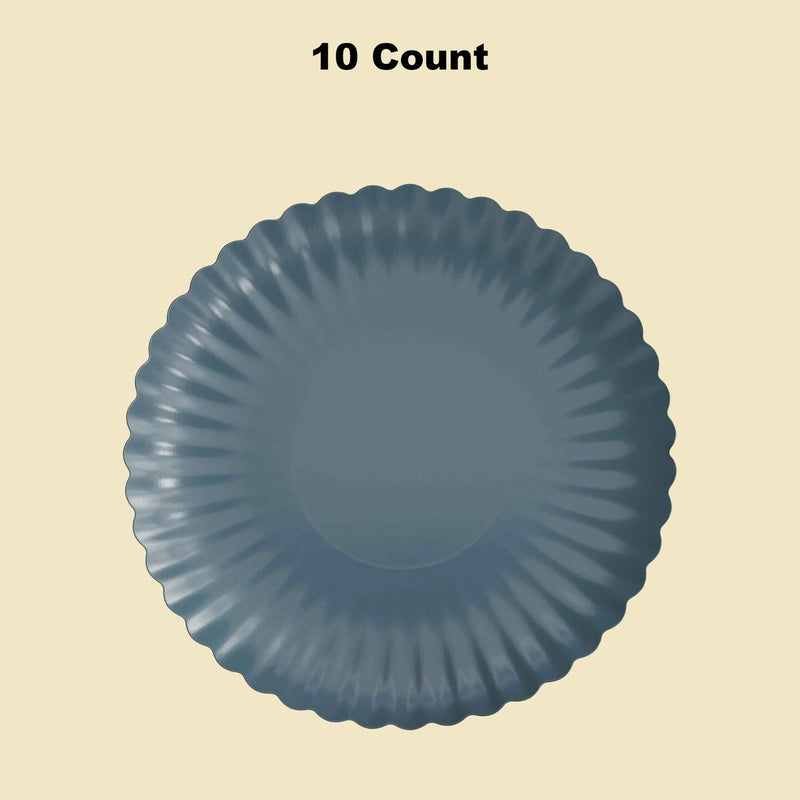 10 Count Slate Blue Scalloped Paper Plates Elegant Disposable 8.5 Inch Party Supplies