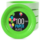 100 Count Lime Green Disposable Party Plates for Appetizers Snacks Birthdays Picnics BBQ 7 Inch