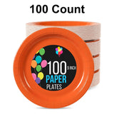 100 Count Orange Paper Plates 9 Inch Heavy Duty Disposable Plates for Parties and Events