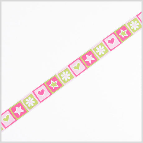 7/8" Pink/Green French Jacquard Ribbon