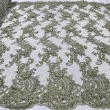 Beaded Floral Lace Fabric 3D Embroidered Net Mesh 52" Wide