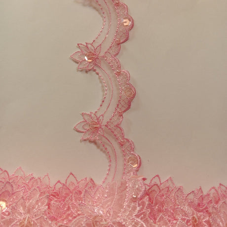 Beaded Lace Trimming Embroidered On 100 Percent Polyester Organza Fabric - Assorted Colors, 2.5" Width (1 Yard)