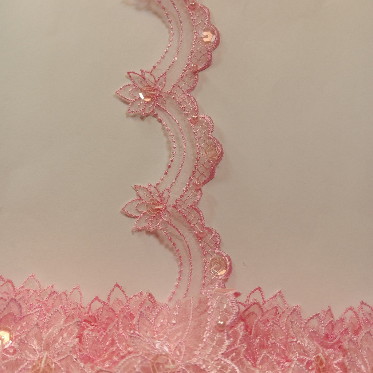 Beaded Lace Trimming on Polyester Organza
