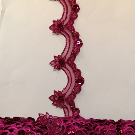 Beaded Lace Trimming Embroidered On 100 Percent Polyester Organza Fabric - Assorted Colors, 2.5" Width (1 Yard)