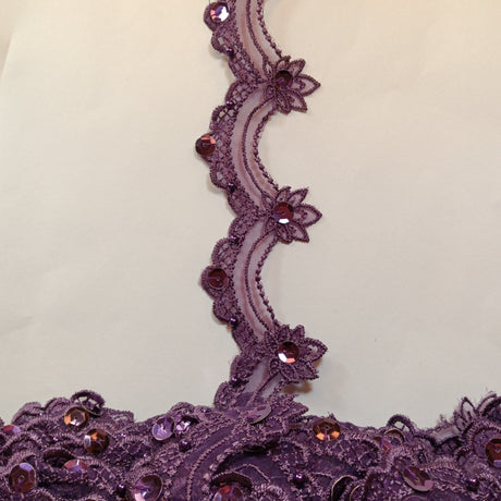 Beaded Lace Trimming Embroidered On 100 Percent Polyester Organza Fabric - Assorted Colors, 2.5" Width (1 Yard)