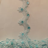 Beaded Lace Trimming Embroidered On 100 Percent Polyester Organza Fabric - Assorted Colors, 2.5" Width (1 Yard)