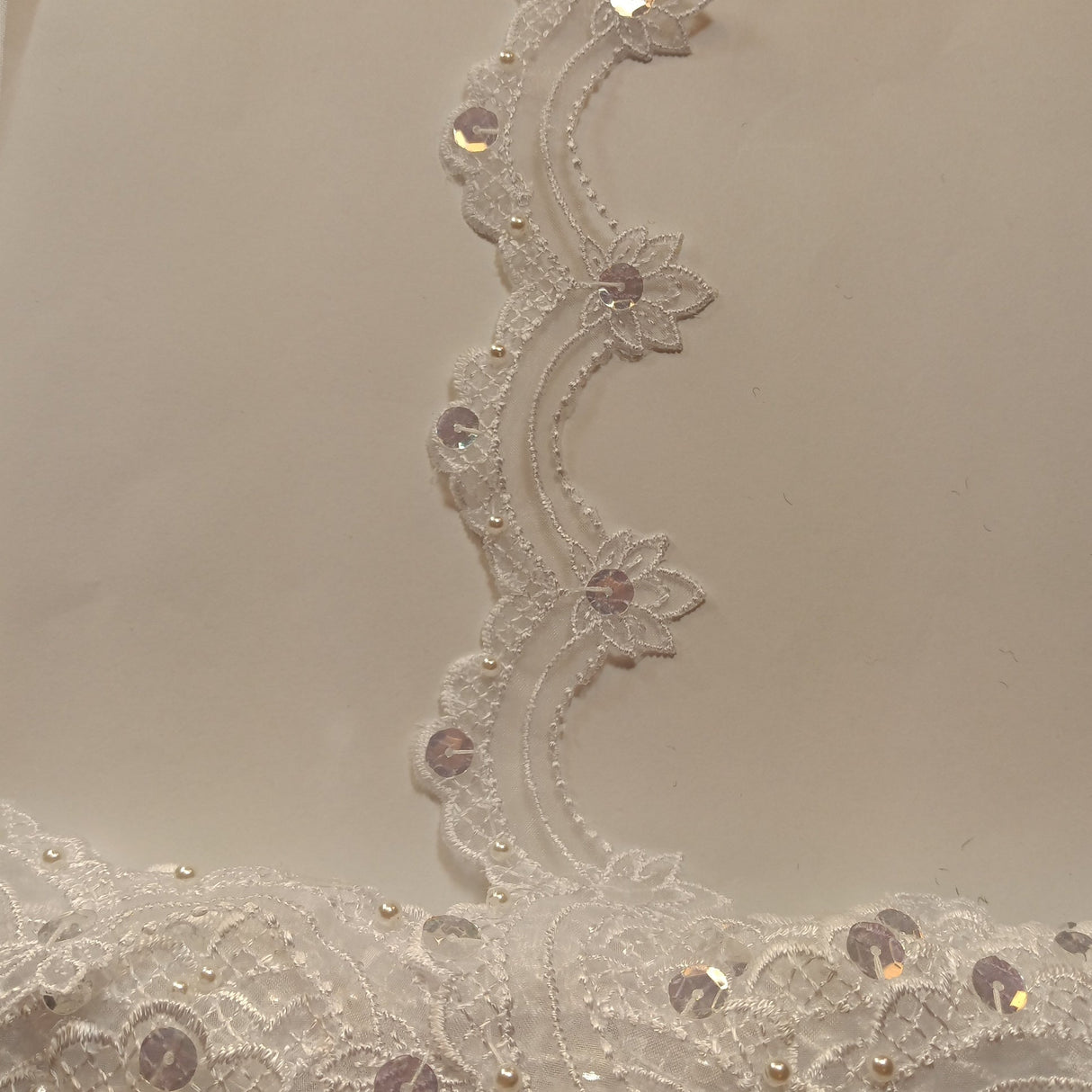 Beaded Lace Trimming Embroidered On 100 Percent Polyester Organza Fabric - Assorted Colors, 2.5" Width (1 Yard)
