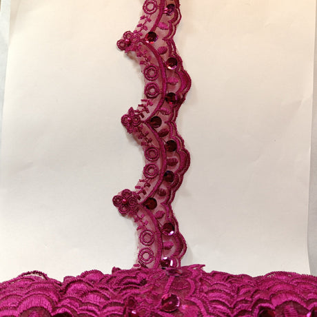 Beaded Lace Trimming Embroidered On 100 Percent Polyester Organza Fabric - Assorted Colors, 2.25" Width (1 Yard)