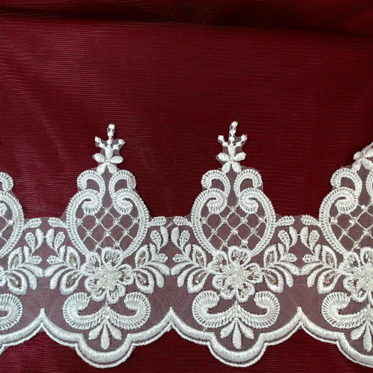 Beaded Lace Trimming on Polyester Organza