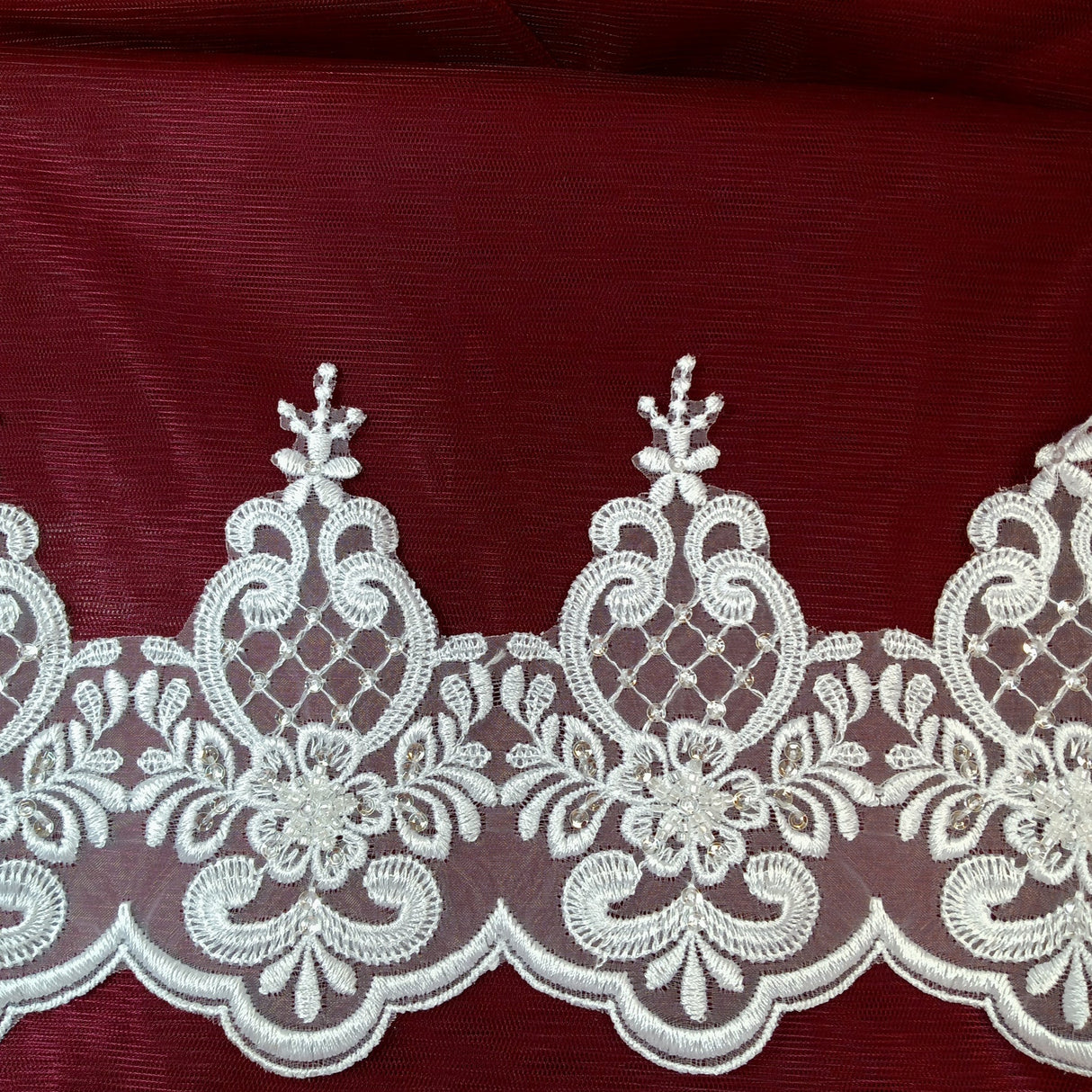 Beaded Lace Trimming on Polyester Organza
