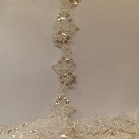 Beaded Corded Lace Trimming Embroidered On 100 Percent Polyester Fabric - Color Options, 2" Width (1 Yard)