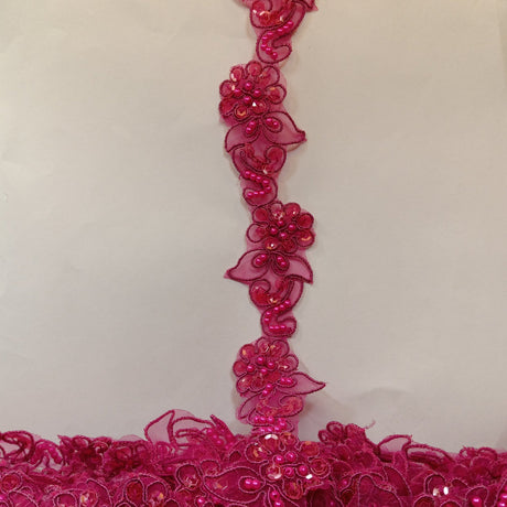 1 Yard Luxury Beaded and Corded Lace Trimming Embroidered on Fine Polyester Organza for Dresses 2 Inch Width