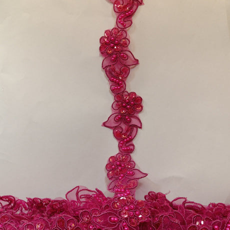 Beaded Corded Lace Trimming Embroidered On 100 Percent Polyester Fabric - Color Options, 2" Width (1 Yard)