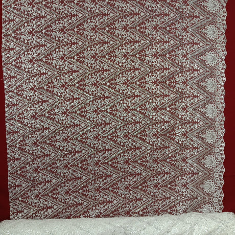 Beaded Sequined Lace Fabric - Embroidered 100 Percent Polyester Net Mesh, Gold, Ivory, Silver, White, 52" Width (1 Yard)