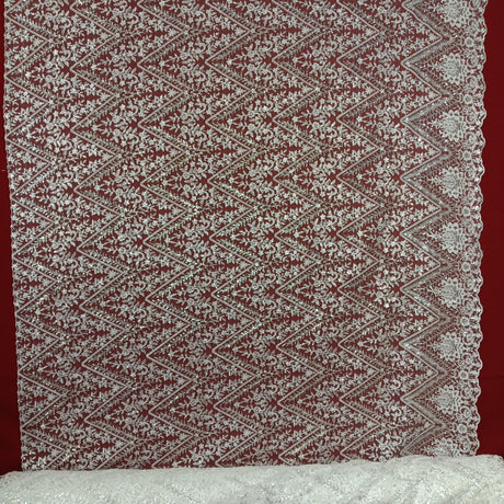 Beaded Sequined Lace Fabric on Polyester Net Mesh