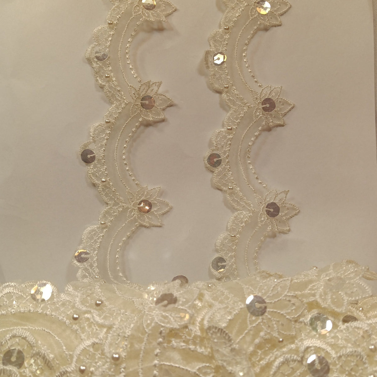 Beaded Lace Trimming Embroidered On 100 Percent Polyester Organza Fabric - Assorted Colors, 2.5" Width (1 Yard)