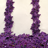 Beaded Lace Trimming Embroidered On 100 Percent Polyester Organza Fabric - Silver, 1.5" Width (1 Yard)