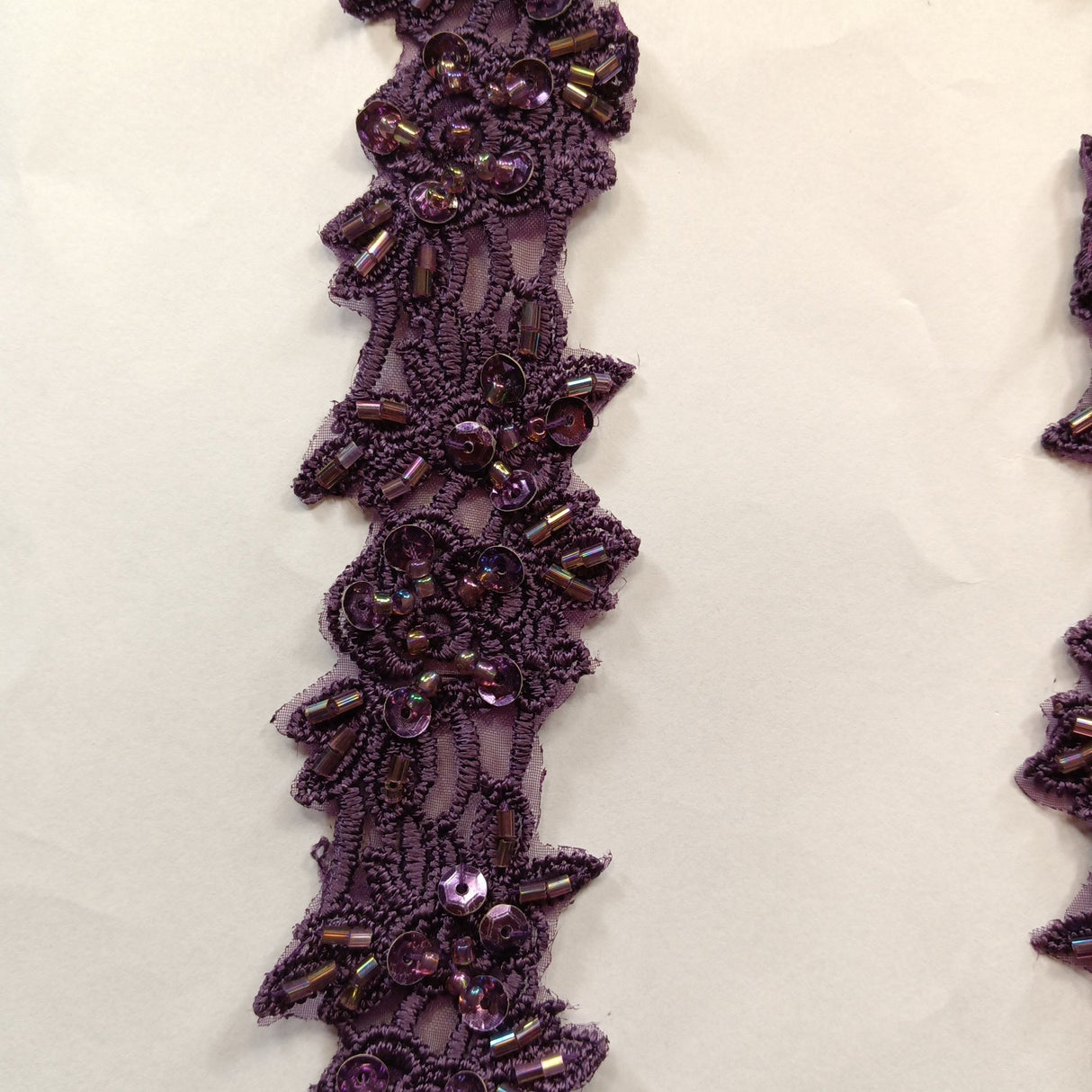 Beaded Lace Trimming Embroidered On 100 Percent Polyester Organza Fabric - Silver, 1.5" Width (1 Yard)