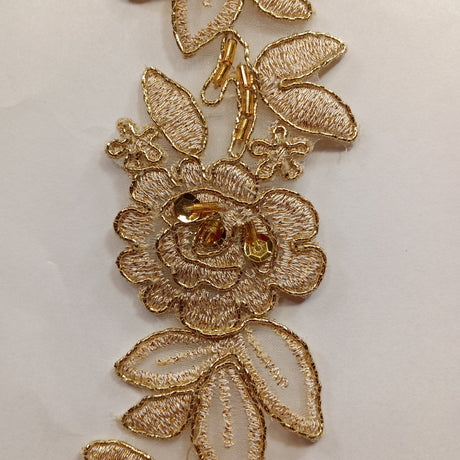 1 Yard Elegant Beaded & Corded Lace Trimming Embroidered on 100% Polyester Organza or Net Mesh for Bridal and Evening Wear 1.5 Inch Width