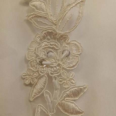 1 Yard Elegant Beaded & Corded Lace Trimming Embroidered on 100% Polyester Organza or Net Mesh for Bridal and Evening Wear 1.5 Inch Width