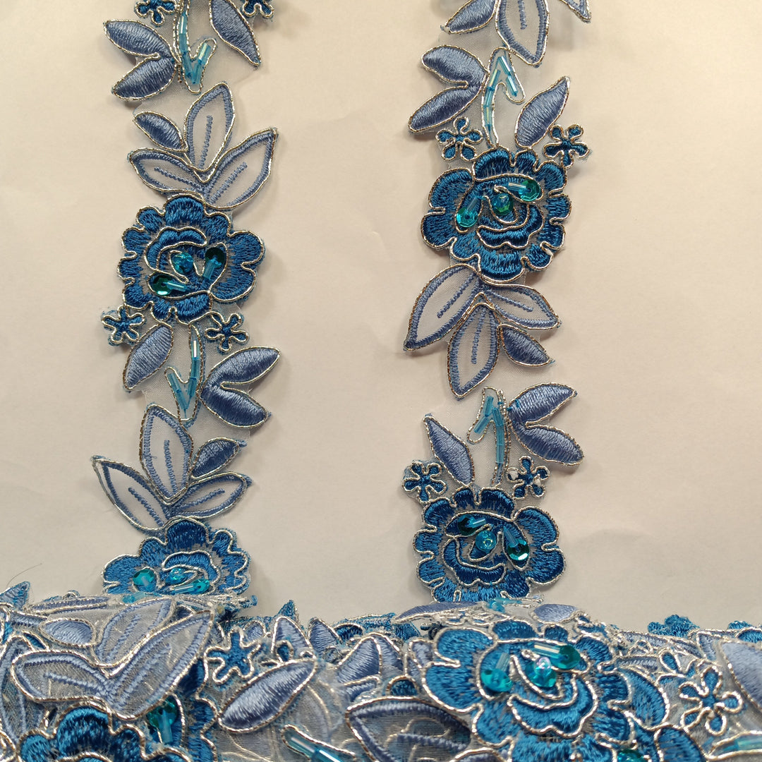 1 Yard Elegant Beaded & Corded Lace Trimming Embroidered on 100% Polyester Organza or Net Mesh for Bridal and Evening Wear 1.5 Inch Width