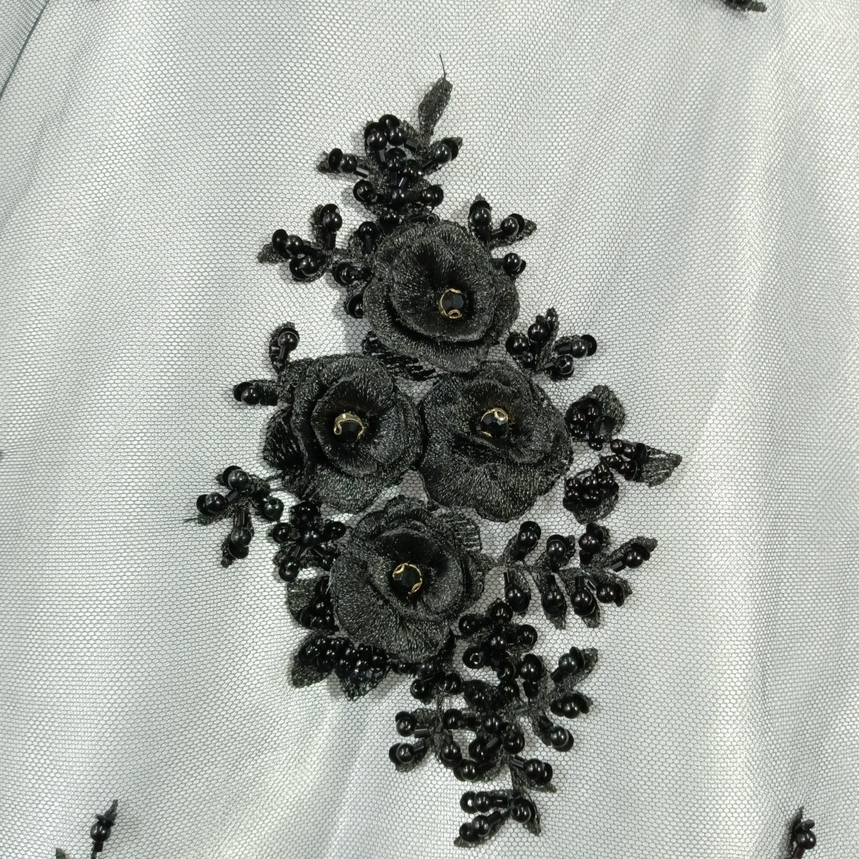 Beaded Rhinestone 3D Floral Lace Fabric 54" Wide