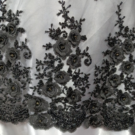 Beaded Rhinestone 3D Floral Lace Fabric 54" Wide