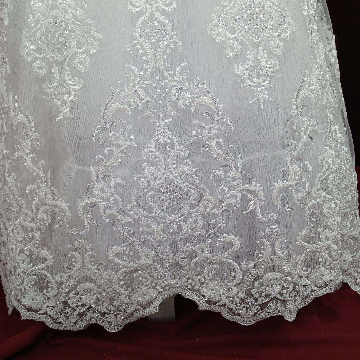 Beaded Lace Fabric on Polyester Net Mesh