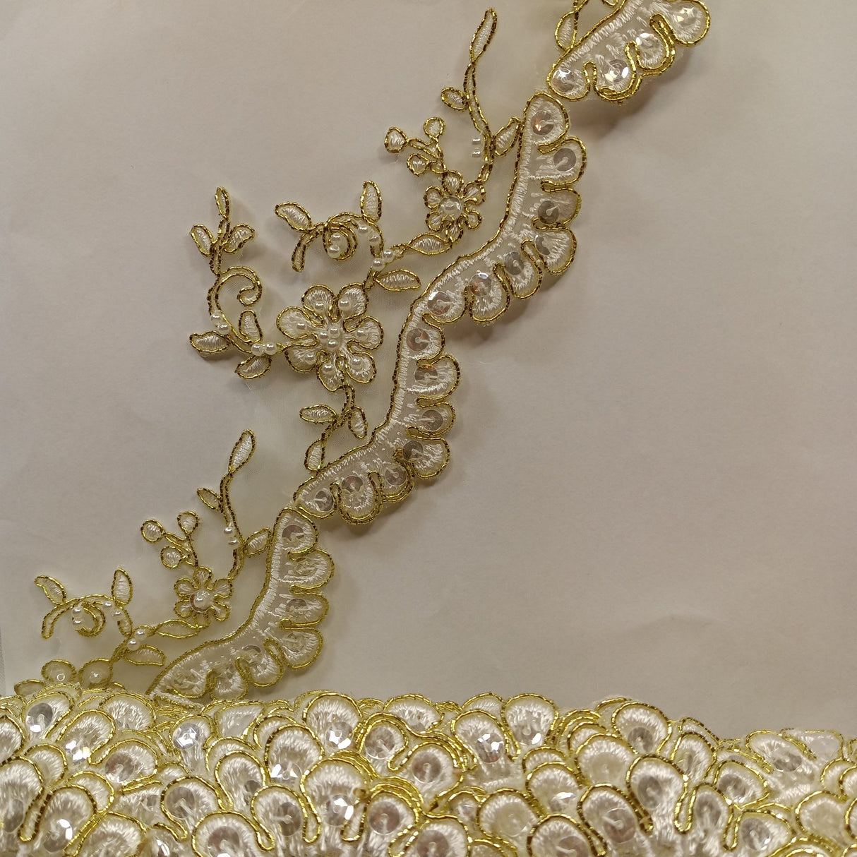 Beaded Corded Lace Trim Metallic