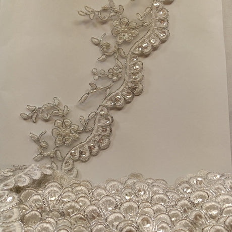 Beaded Corded Lace Trim Metallic