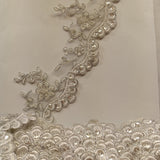 Beaded Corded Lace Trimming Polyester Fabric - Embroidered, 3.25" Width, Multiple Colors (1 Yard)