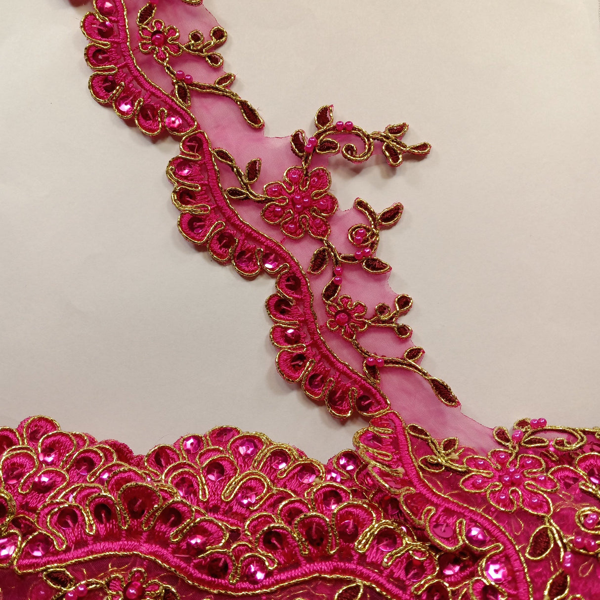 Beaded Corded Lace Trim Metallic
