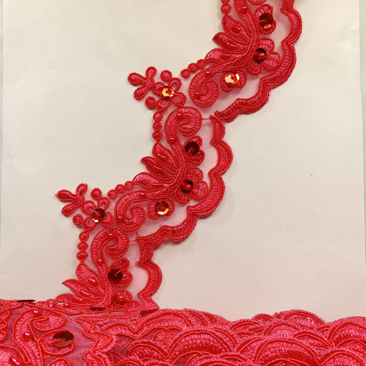 1 Yard Luxurious Beaded & Corded Lace Trimming Embroidered on 100% Polyester Organza for Special Occasion Dresses 3 Inch Width