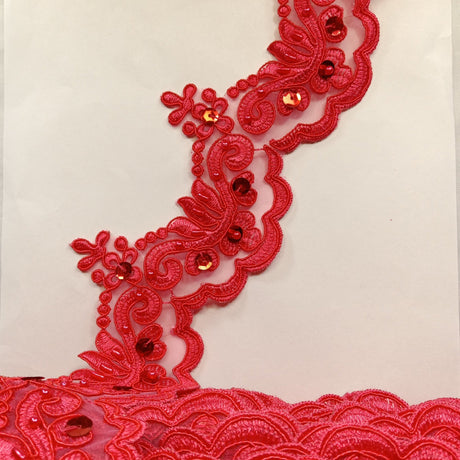 Beaded Corded Lace Trim on Organza 3"
