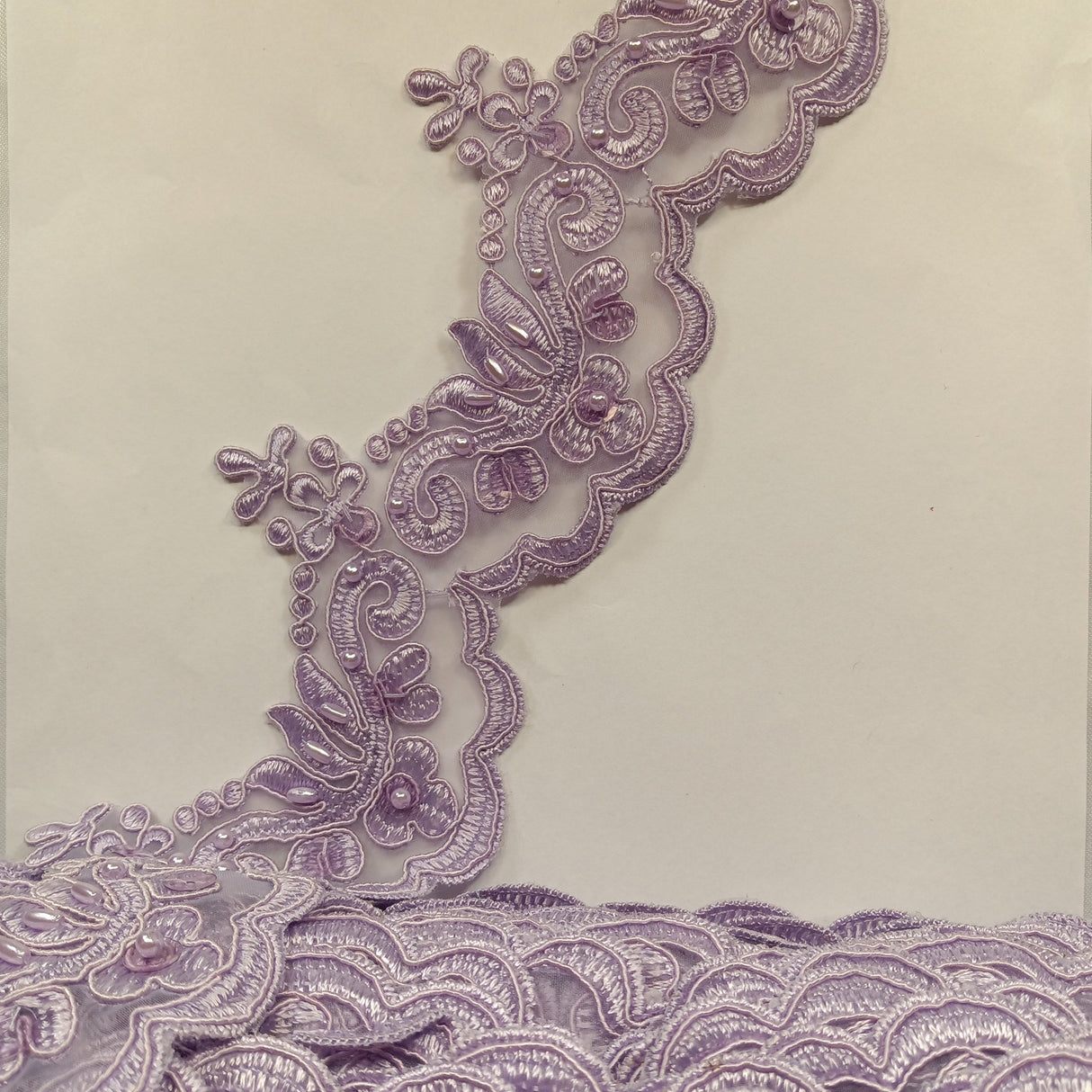 Beaded & Corded Lace Trimming Embroidered On 100% Polyester Organza Fabric - Aqua, 3" Width (1 Yard)