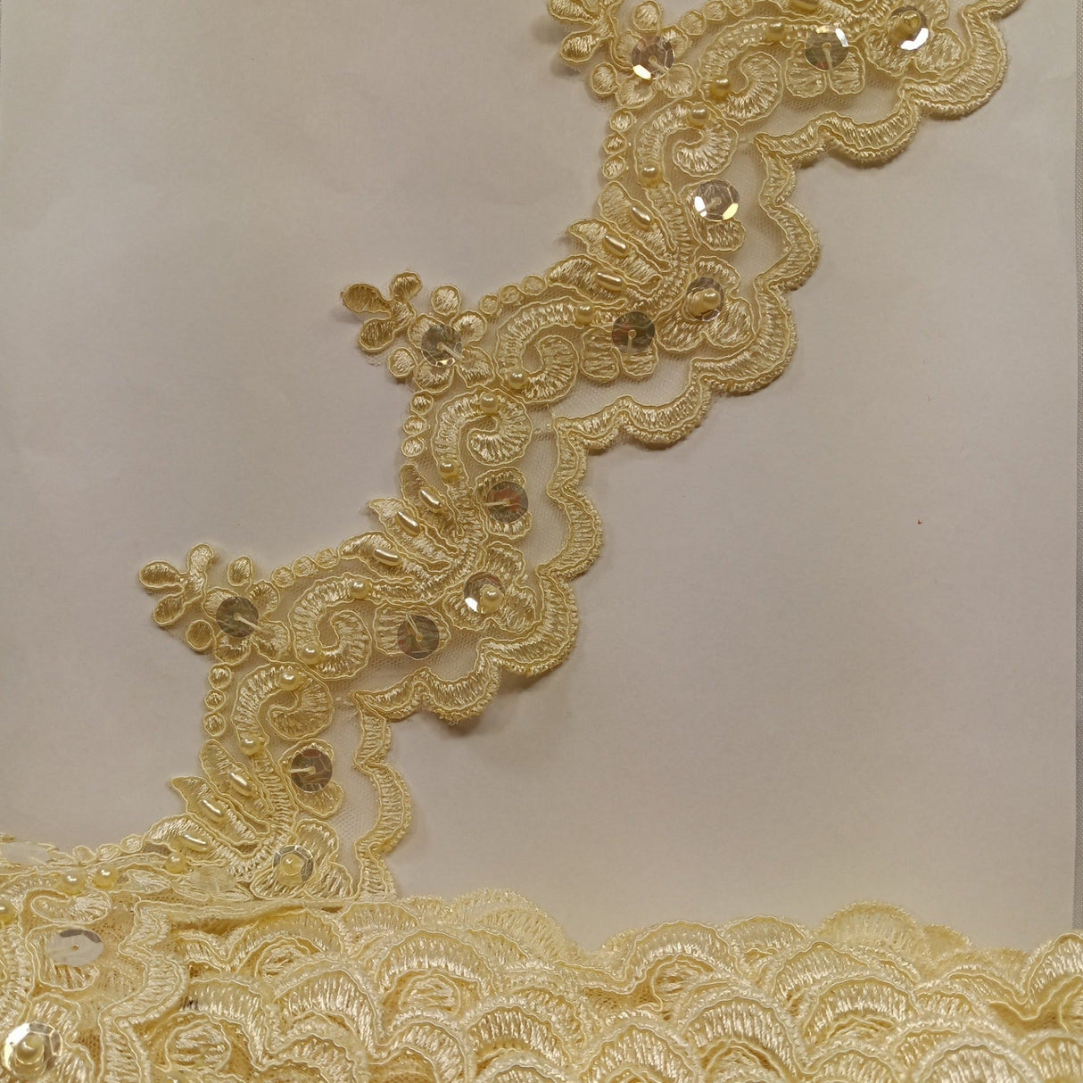 Beaded Corded Lace Trim on Polyester Net Mesh 3" Wide