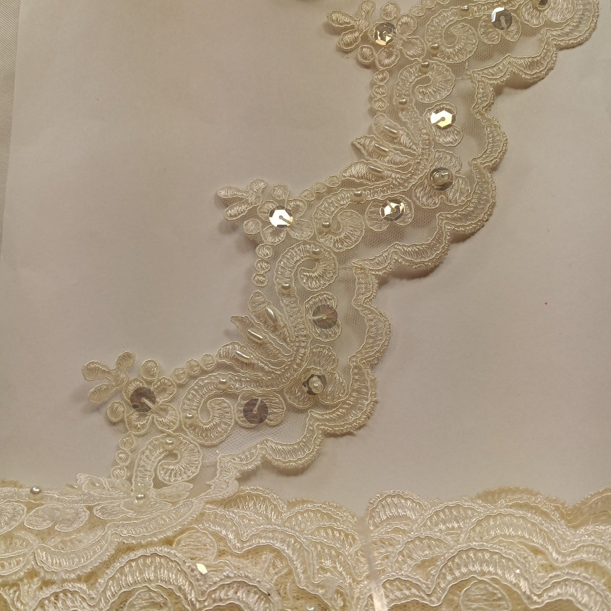 Beaded Corded Lace Trimming 100 Percent Polyester Net Mesh Fabric - Embroidered, 3" Wide, Multiple Colors (1 Yard)