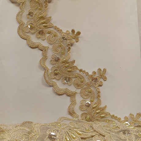 1 Yard Luxurious Beaded & Corded Lace Trimming Embroidered on 100% Polyester Organza for Special Occasion Dresses 3 Inch Width