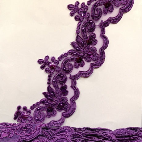 1 Yard Luxurious Beaded & Corded Lace Trimming Embroidered on 100% Polyester Organza for Special Occasion Dresses 3 Inch Width
